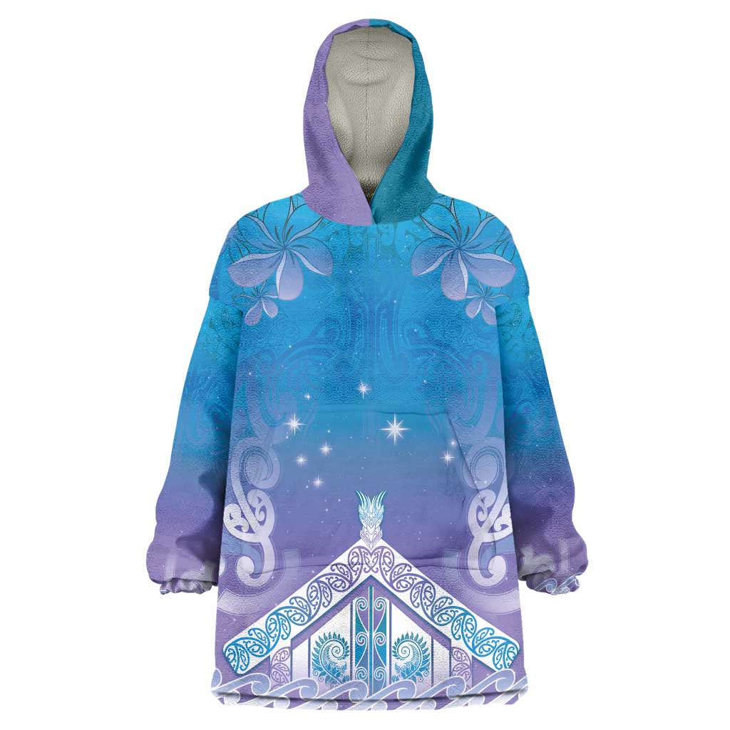 New Zealand Matariki Wearable Blanket Hoodie Maori Marae Cyan Galaxy