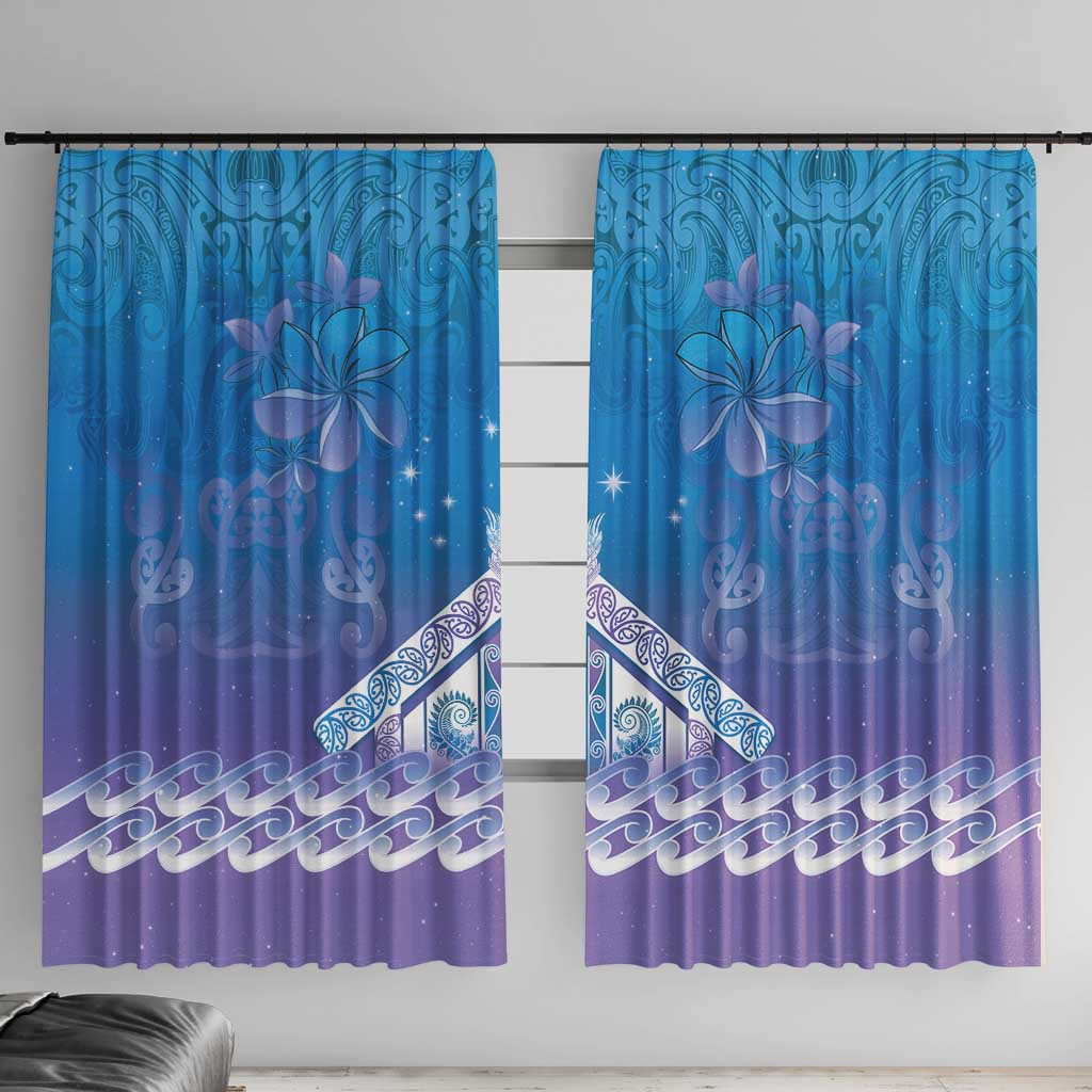 New Zealand Matariki Window Curtain Maori Marae Cyan Galaxy