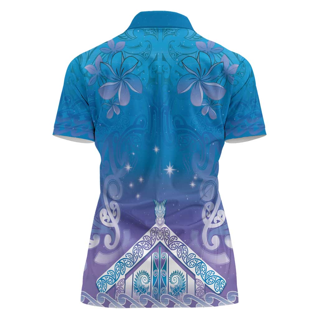 New Zealand Matariki Women Polo Shirt Maori Marae Cyan Galaxy