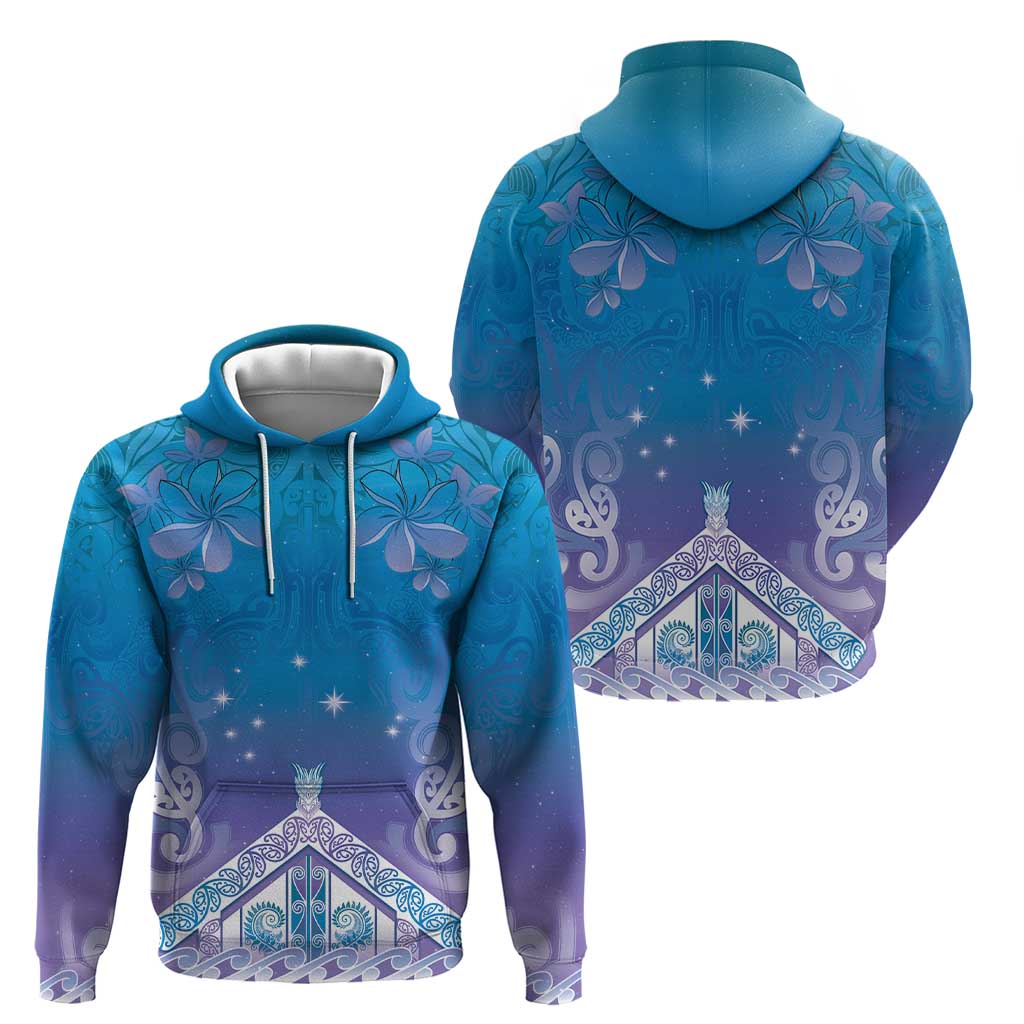 New Zealand Matariki Zip Hoodie Maori Marae Cyan Galaxy