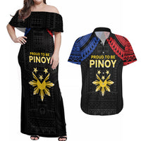 Philippines Independence Day Couples Matching Off Shoulder Maxi Dress and Hawaiian Shirt Proud To Be Pinoy LT05 Black - Polynesian Pride