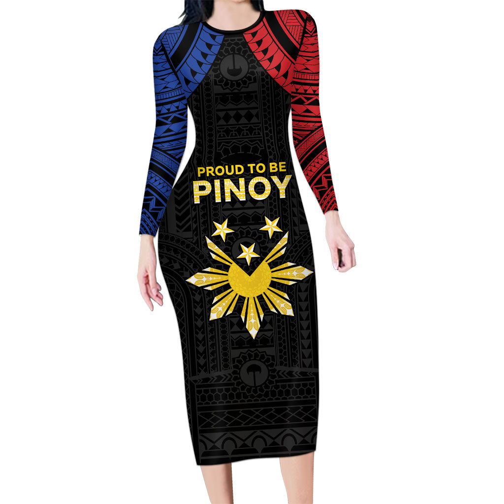 Philippines Independence Day Family Matching Long Sleeve Bodycon Dress and Hawaiian Shirt Proud To Be Pinoy LT05 Mom's Dress Black - Polynesian Pride