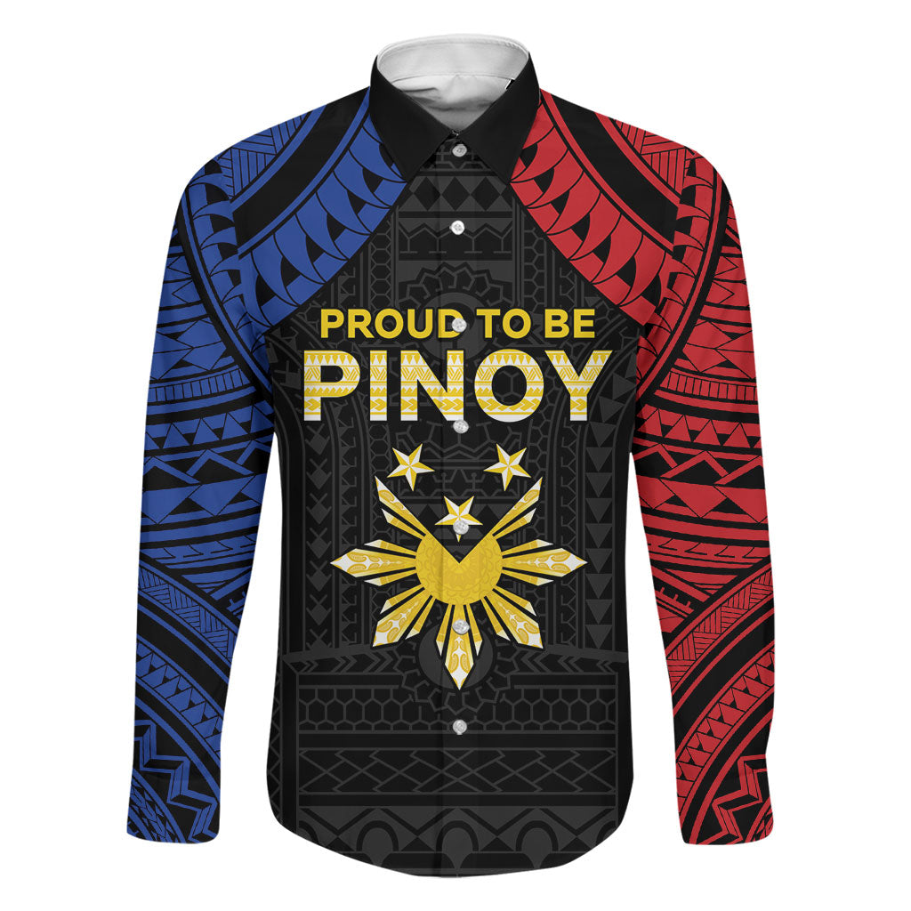 Philippines Independence Day Family Matching Summer Maxi Dress and Hawaiian Shirt Proud To Be Pinoy LT05 Dad's Shirt - Long Sleeve Black - Polynesian Pride