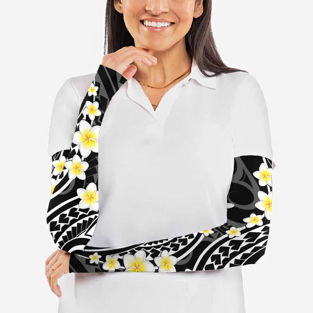 Plumeria With Black Polynesian Tattoo Pattern Arm Sleeves - Polynesian Pride