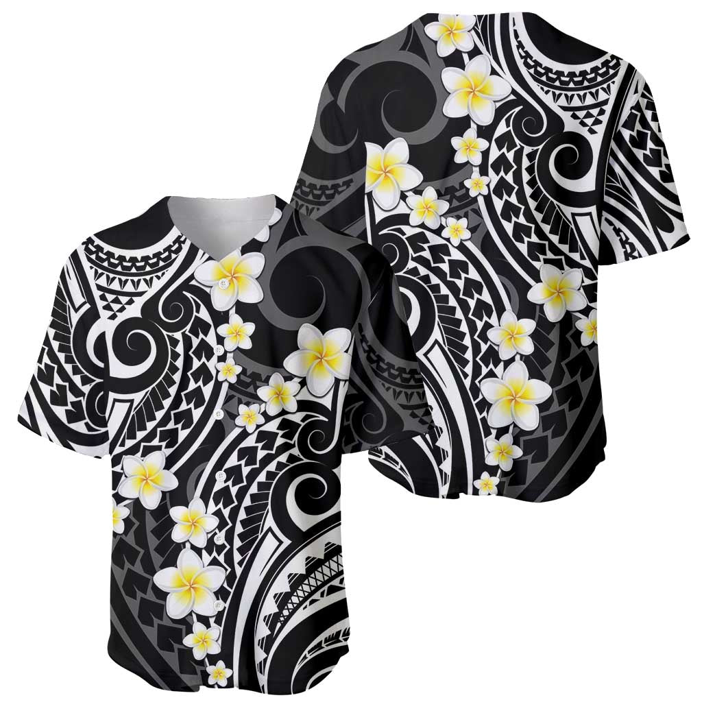 Plumeria With Black Polynesian Tattoo Pattern Baseball Jersey