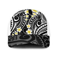 Plumeria With Black Polynesian Tattoo Pattern Baseball Net Cap - Polynesian Pride