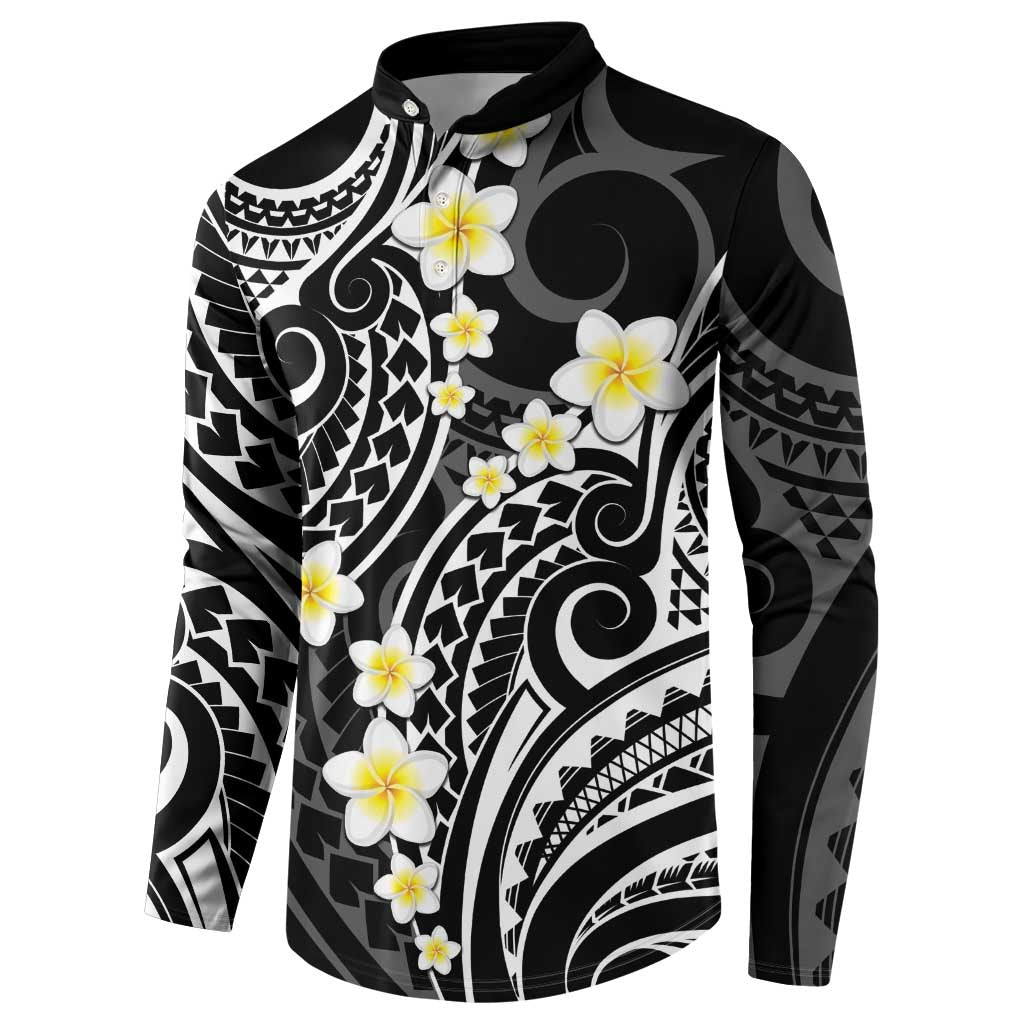 Plumeria With Black Polynesian Tattoo Pattern Button Sweatshirt