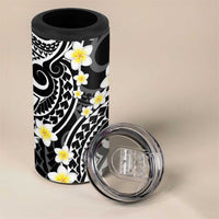 Plumeria With Black Polynesian Tattoo Pattern 4 in 1 Can Cooler Tumbler