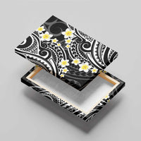 Plumeria With Black Polynesian Tattoo Pattern Canvas Wall Art