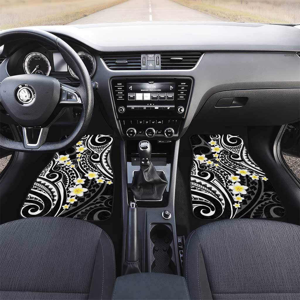 Plumeria With Black Polynesian Tattoo Pattern Car Mats