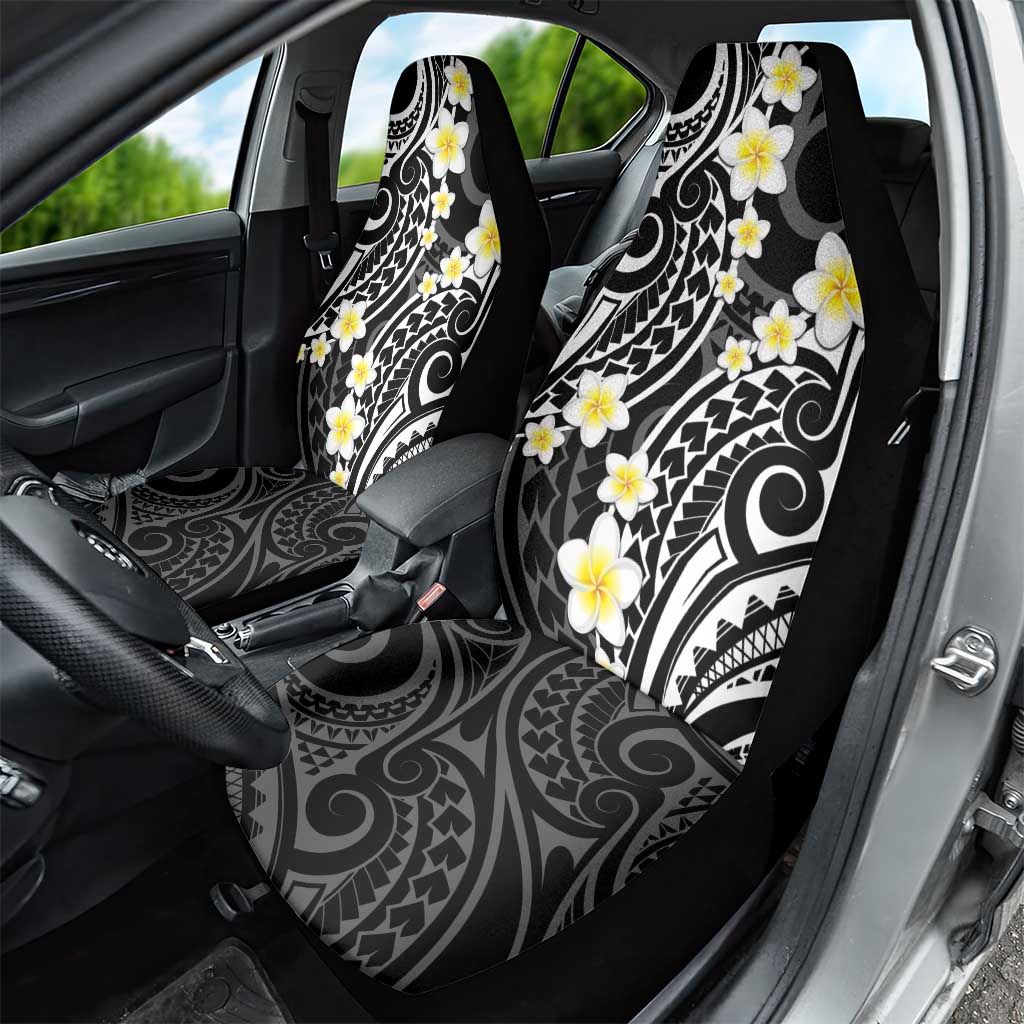 Plumeria With Black Polynesian Tattoo Pattern Car Seat Cover
