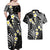 Plumeria With Black Polynesian Tattoo Pattern Couples Matching Off Shoulder Maxi Dress and Hawaiian Shirt