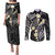 Plumeria With Black Polynesian Tattoo Pattern Couples Matching Puletasi and Long Sleeve Button Shirt
