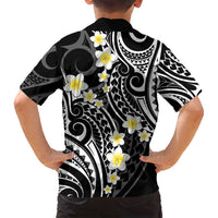 Plumeria With Black Polynesian Tattoo Pattern Family Matching Summer Maxi Dress and Hawaiian Shirt