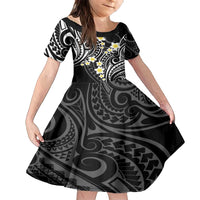 Plumeria With Black Polynesian Tattoo Pattern Family Matching Tank Maxi Dress and Hawaiian Shirt