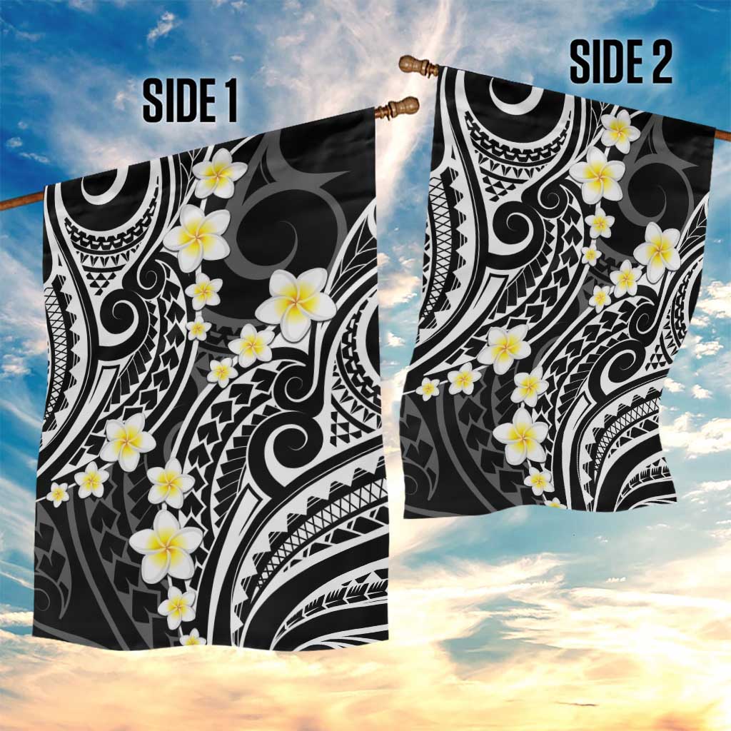 Plumeria With Black Polynesian Tattoo Pattern Garden Flag
