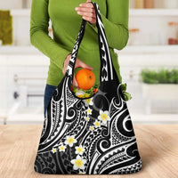 Plumeria With Black Polynesian Tattoo Pattern Grocery Bag