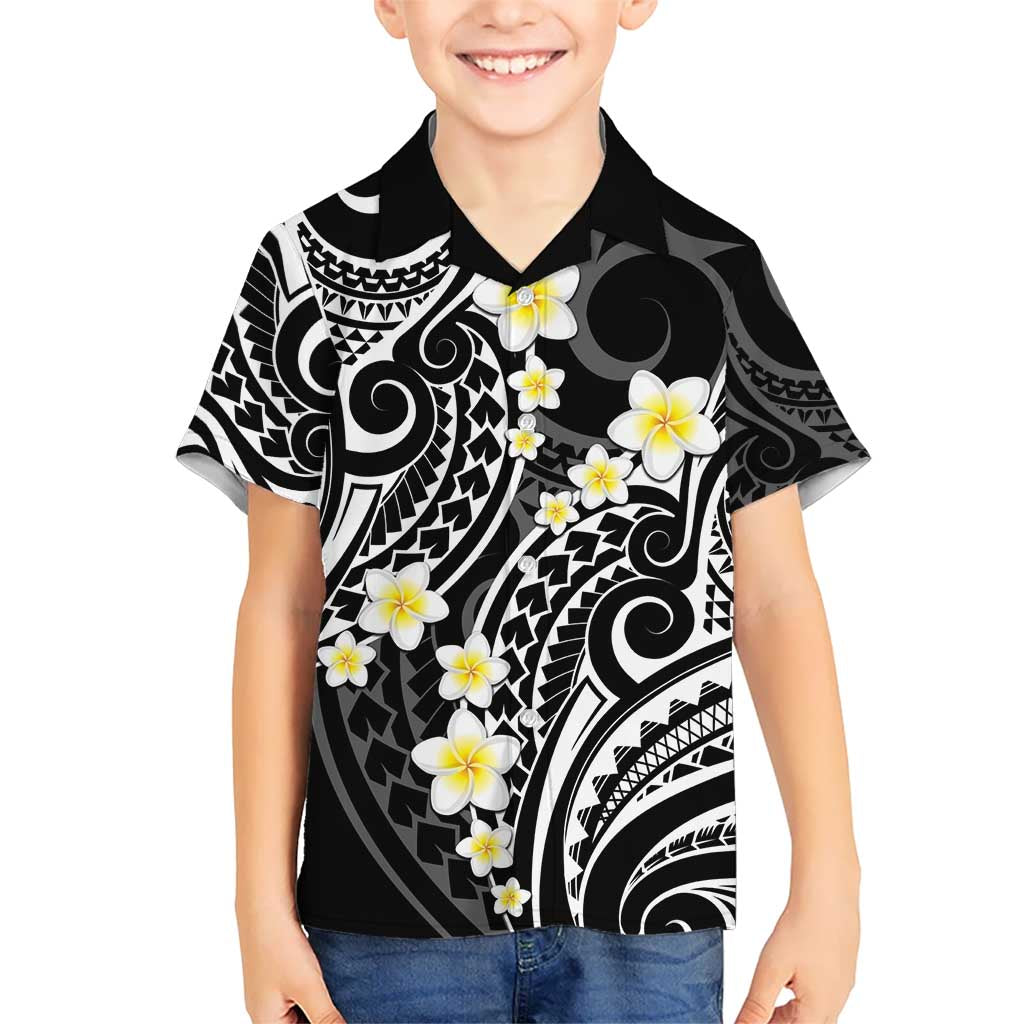 Plumeria With Black Polynesian Tattoo Pattern Hawaiian Shirt