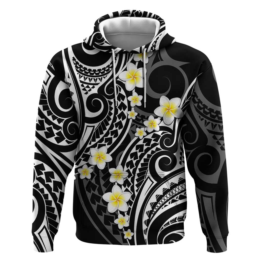 Plumeria With Black Polynesian Tattoo Pattern Hoodie