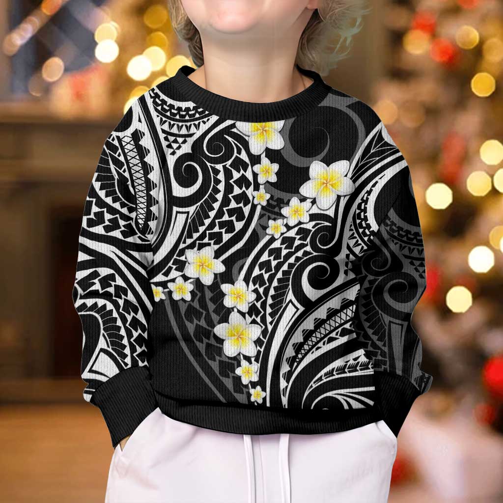 Plumeria With Black Polynesian Tattoo Pattern Kid Ugly Christmas Sweater