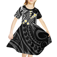 Plumeria With Black Polynesian Tattoo Pattern Kid Short Sleeve Dress