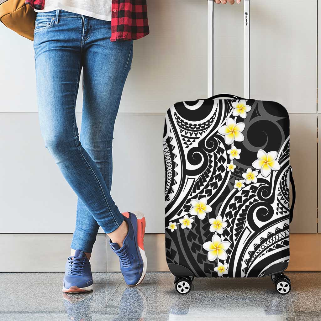 Plumeria With Black Polynesian Tattoo Pattern Luggage Cover LT05 - Polynesian Pride