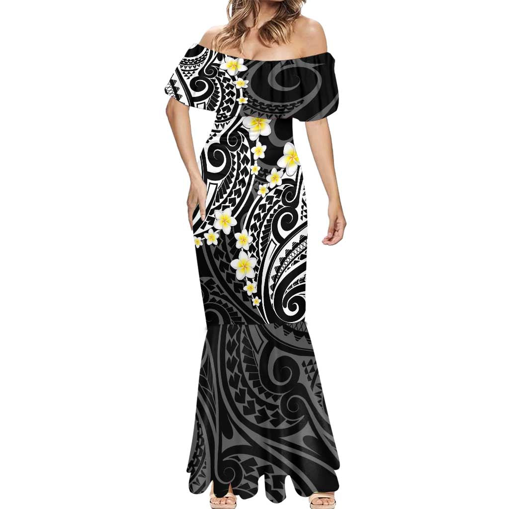 Plumeria With Black Polynesian Tattoo Pattern Mermaid Dress LT05 - Polynesian Pride