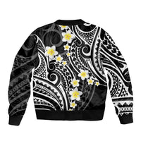 Plumeria With Black Polynesian Tattoo Pattern Sleeve Zip Bomber Jacket LT05 - Polynesian Pride