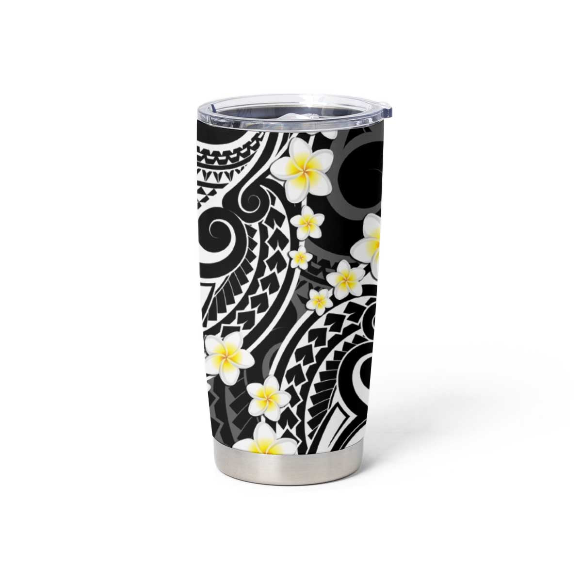 Plumeria With Black Polynesian Tattoo Pattern Tumbler Cup
