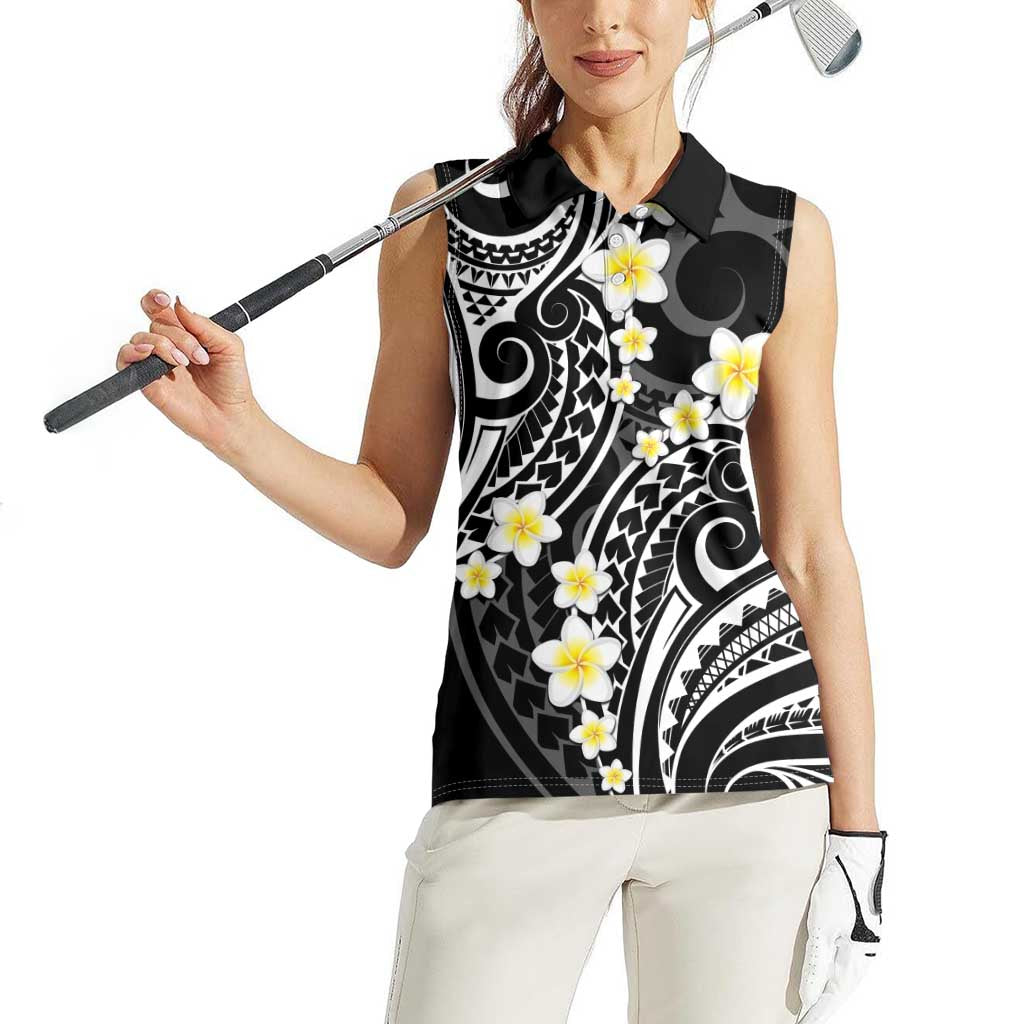 Plumeria With Black Polynesian Tattoo Pattern Women Sleeveless Polo Shirt