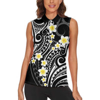 Plumeria With Black Polynesian Tattoo Pattern Women Sleeveless Polo Shirt