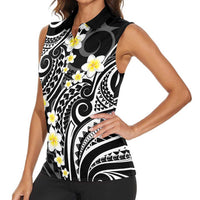 Plumeria With Black Polynesian Tattoo Pattern Women Sleeveless Polo Shirt