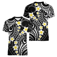 Plumeria With Black Polynesian Tattoo Pattern Women V-Neck T-Shirt
