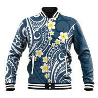 Plumeria With Blue Polynesian Tattoo Pattern Baseball Jacket