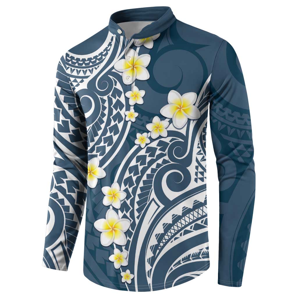 Plumeria With Blue Polynesian Tattoo Pattern Button Sweatshirt