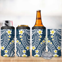 Plumeria With Blue Polynesian Tattoo Pattern 4 in 1 Can Cooler Tumbler