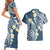 Plumeria With Blue Polynesian Tattoo Pattern Couples Matching Short Sleeve Bodycon Dress and Hawaiian Shirt