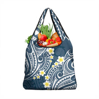 Plumeria With Blue Polynesian Tattoo Pattern Grocery Bag
