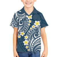 Plumeria With Blue Polynesian Tattoo Pattern Kid Hawaiian Shirt