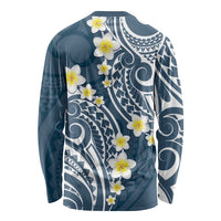 Plumeria With Blue Polynesian Tattoo Pattern Long Sleeve Shirt