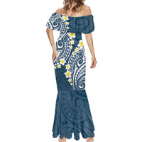 Plumeria With Blue Polynesian Tattoo Pattern Mermaid Dress LT05 - Polynesian Pride
