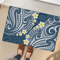 Plumeria With Blue Polynesian Tattoo Pattern Rubber Doormat