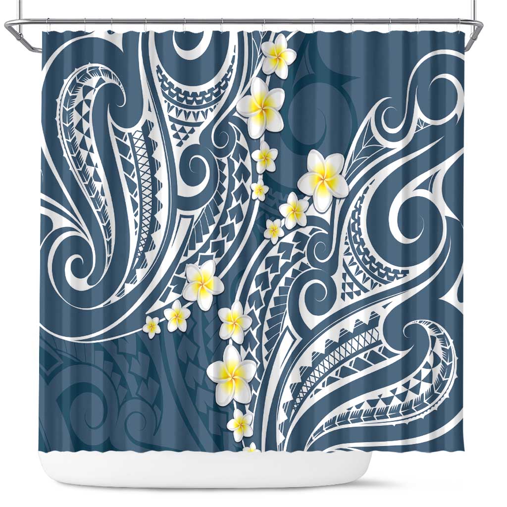 Plumeria With Blue Polynesian Tattoo Pattern Shower Curtain