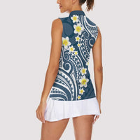 Plumeria With Blue Polynesian Tattoo Pattern Women Sleeveless Polo Shirt