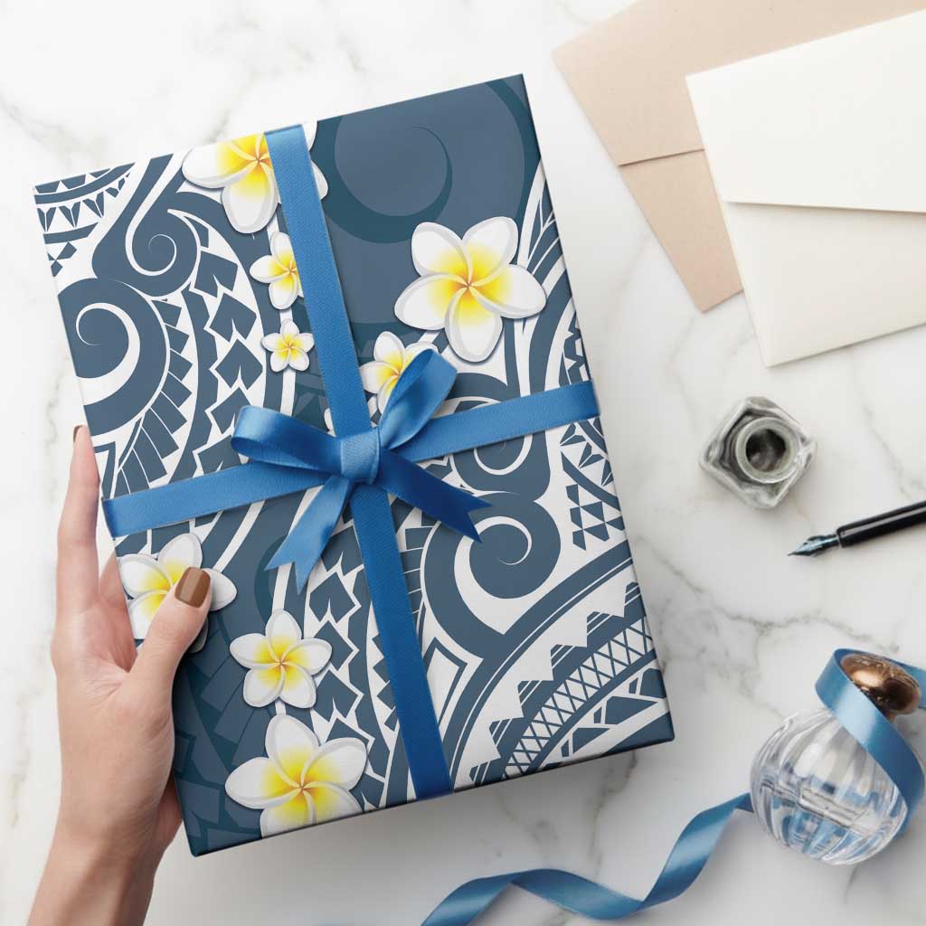 Plumeria With Blue Polynesian Tattoo Pattern Wrapping Paper - Polynesian Pride
