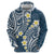 Plumeria With Blue Polynesian Tattoo Pattern Zip Hoodie