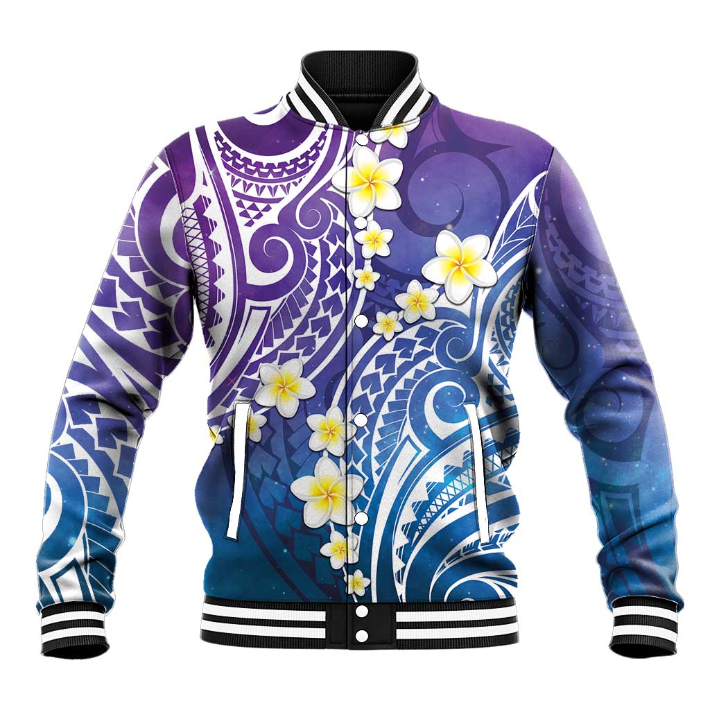 Plumeria With Galaxy Polynesian Tattoo Pattern Baseball Jacket