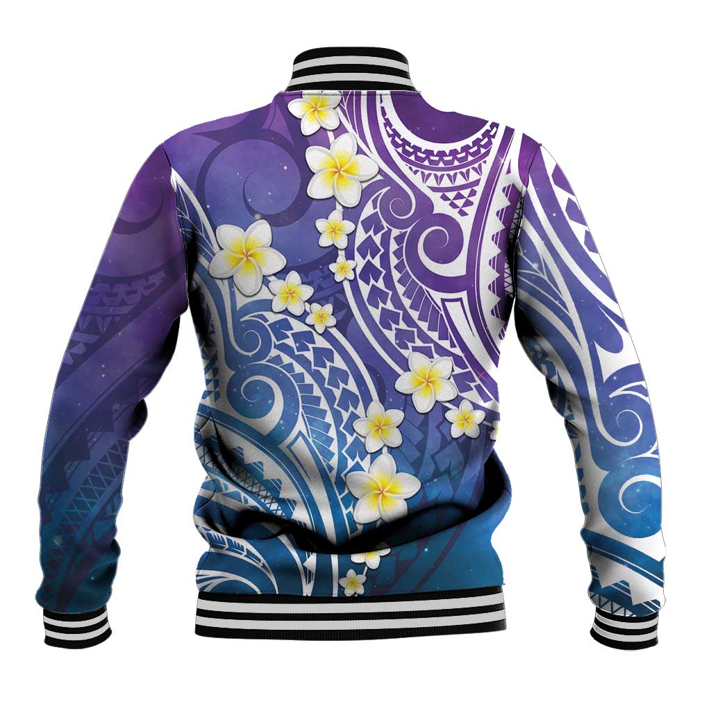 Plumeria With Galaxy Polynesian Tattoo Pattern Baseball Jacket