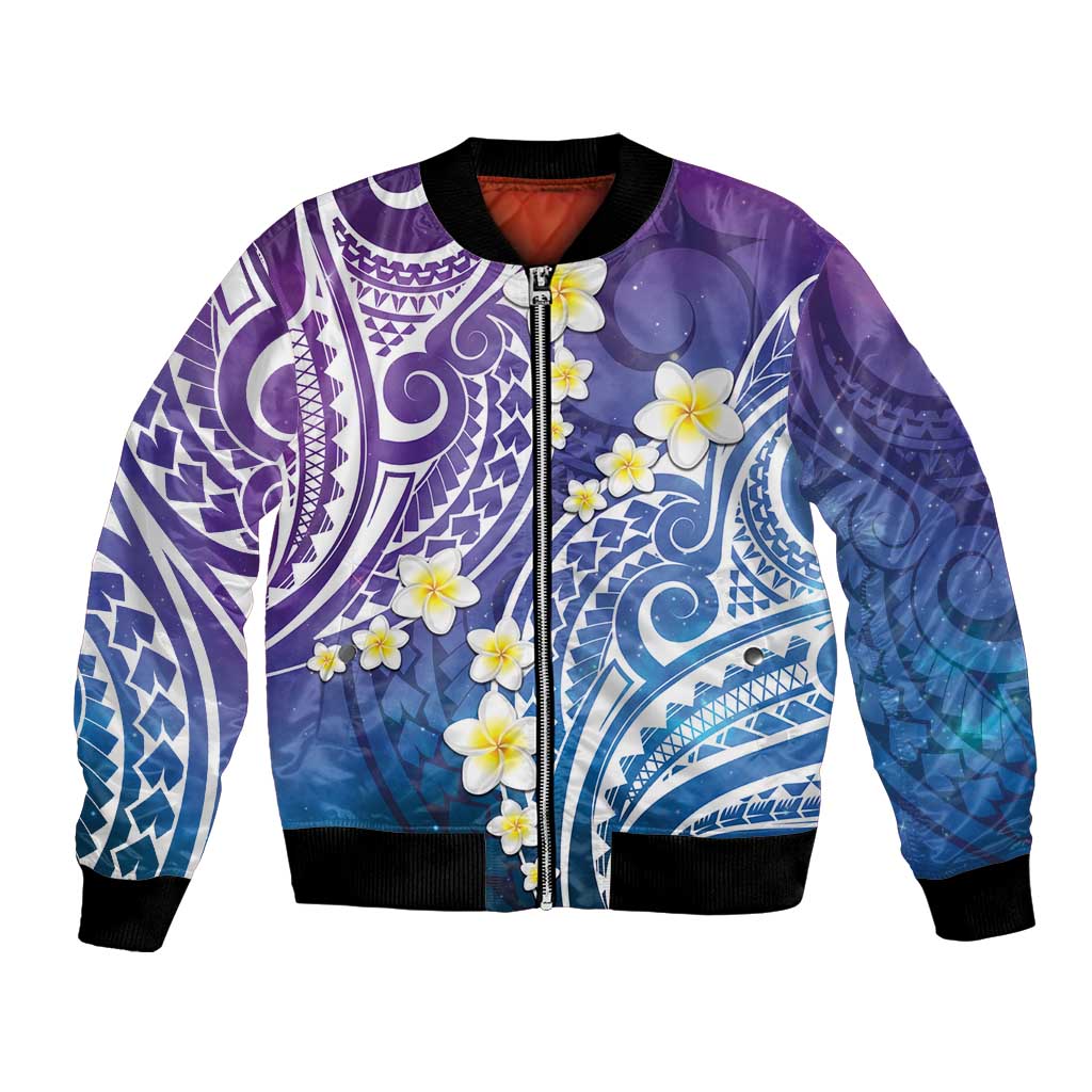 Plumeria With Galaxy Polynesian Tattoo Pattern Bomber Jacket LT05 Unisex Galaxy - Polynesian Pride