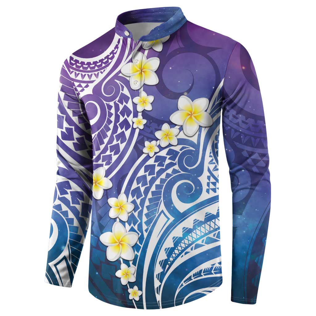 Plumeria With Galaxy Polynesian Tattoo Pattern Button Sweatshirt